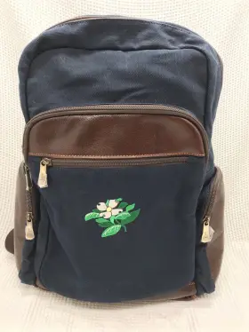 Links Kings 196665005617 Waxed Canvas Backpack Laptop Bag Navy Brown Tan Leather Dogwood Logo