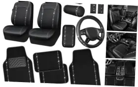 606-sr0xz-zj14 Lj Fx138 003 14 Pcs Bling Car Accessories Set For Women Leather Silver Diamond 14pcs