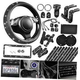 Fx170zj-bk1zst-zj30 Lj 30 Pcs Bling Car Accessories Set For Women Steering Wheel Covers Black
