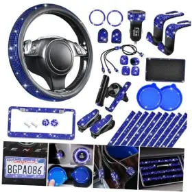 Fx170zj-bu1zs-zj30 Lj 30 Pcs Bling Diamond Car Accessories Set For Women Steering Wheel Blue