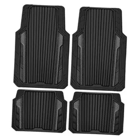 Jd067s-bk1tx-4p-v5 Lj Heavy Duty Rubber Car Mats Metallic Aluminum Film All Black Carbon Fiber