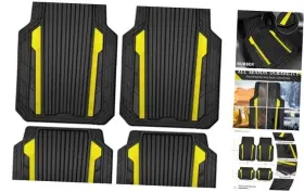 Jd067s-yl0-4p-v5 Lj Yellow Car Mats Metallic Aluminum Film All Weather Rubber Lemon Black
