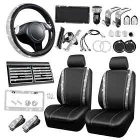 Fx30-ab0zj34 Lj Zj003 34 Pcs Bling Car Accessories Set For Women Leather Seat Covers Steering