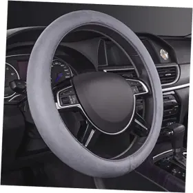 Zt-0076-1gy Lj Car Steering Wheel Cover 14.5-15 Inch Gray Faux Suede Universal Memory Foam