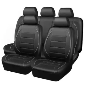 Zt-0120-gy0fg-l5 Lj Universal Reflect Piping Leather Car Seat Cover Fit For Full Set Black Grey
