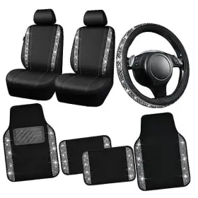 170-ab0l2lx Lj Zt003 606 Diamond Interior Set Black Leather Bling Car Seat Covers Front And Rhinestone