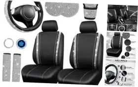Fx170zj-ab0zj9 Lj Zt003 Diamond Bling Leather Seat Covers Set - 12 Pcs Glitter Full Silver
