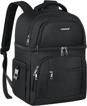 Ltinveck 732688957207 Cooler Backpack Insulated Leakproof Double Deck Black