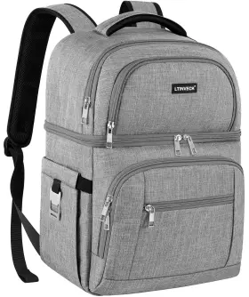 Ltinveck 761325373919 Cooler Backpack Insulated Leakproof Double Deck Grey