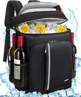 Lypuly 739713967613 Backpack Cooler 46 Cans Large 2 Insulated Leak Proof Black