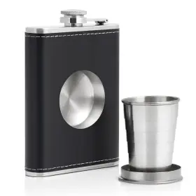 Maxam 798527146768 Stainless Steel 6.8 Ounce Hip Flask With Built In Collapsible 2 Shot Gl