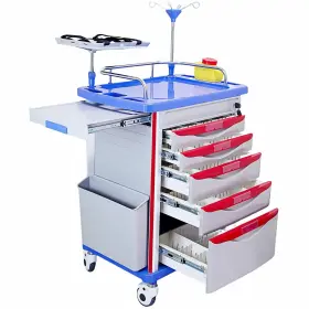 66548 Menursy Emergency Crash Cart With Accessories Iv Pole Cardiac Board O2 Holder Mobi