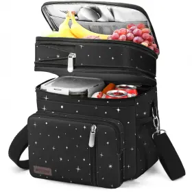 130520 Miycoo Lunch Bag And Box For Women Men Double Deck 15l Black Starry Sky