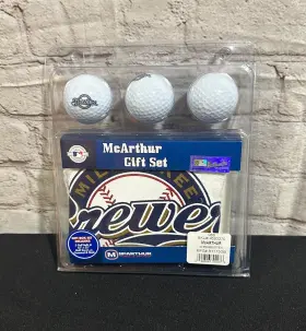 R1115gb Mlb Authentic Milwaukee Brewers Mcarthur Golf Gift Set Towel And 3 Balls