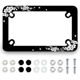 Bnxsj011200tszz52 Muawuoik Black White Cherry Blossom Motorcycle License Plate Frame Stainless Steel But