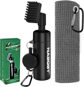 Brsh-wter-03 Nabobt Golf Towel And Brush Set 16x16 Inch Microfiber Retractable Club Cleaner