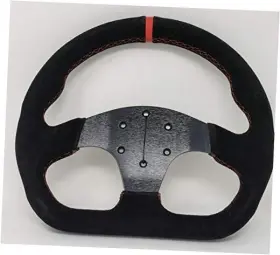 Nwm-nh003suededshape New World Motoring 12.5 Inch D-shaped Steering Wheel Race Style Black Suede Leather With Red Stitch
