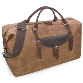 2056 Newhey Oversized Travel Duffel Bag Waterproof Canvas Genuine Leather Weekend Wee