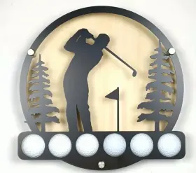 6dlh Novum Creations Golf Ball Display Silhouette Metal And Wood Wall Golfer Pin Flag- 6