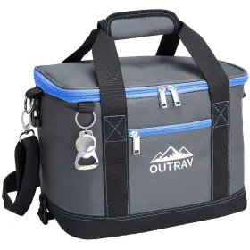 Oc03-blue Outrav Blue Insulated Cooler Bag 6l Collapsible 8 X 12 8.5 Inch Grey With Trim
