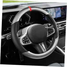 Qph3217 Paclvio Carbon Fiber Car Steering Wheel Cover Universal 15 Inch Black/silver
