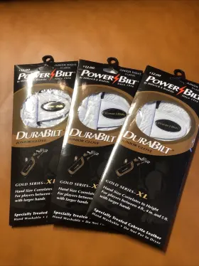 B508 Powerbilt Lot Of 3 New Power Bilt Durabilt Junior Right X-large Cabretta White Golf Glove