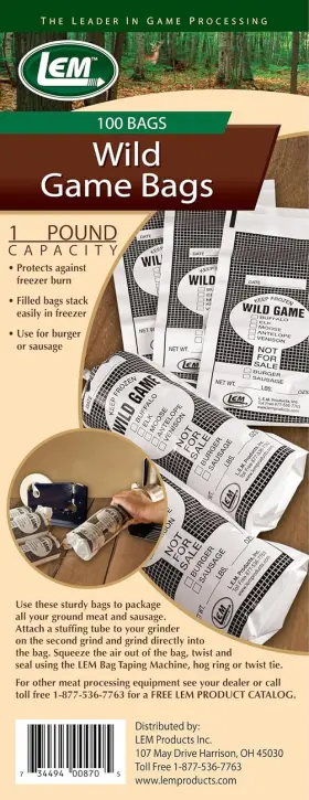 Products 705353211683 1 Lb. Wild Game Bags Polyethylene White And Black 100 Count