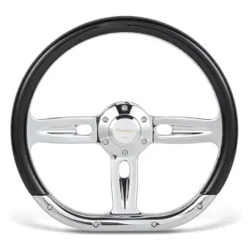 Hsz8984ch-psd Pspeed 14 Inch Steering Wheel Classic Black Grain Grip 3 Spokes 6 Bolt Chrome-plated
