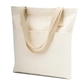 Redsinda 797725880306 Canvas Aesthetic Tote Bag With Zipper And Pockets For Women Men Beige