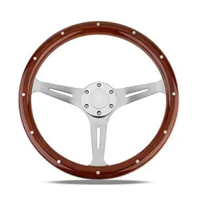 Wooden-01 Ruianshiyichedianzi 15 Inch Classic Wood Grain Steering Wheel Riveted Light Grip Universal Car