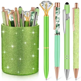 Cup-15 Sabary 8 Pcs Ballpoint Pens With Pen Holder For Desk Glitter Crystal Diamond