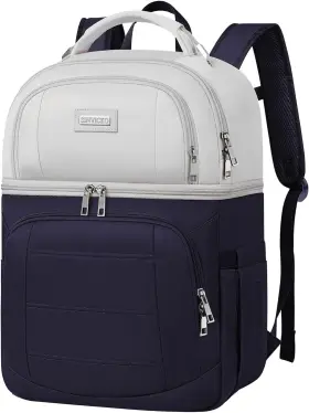 Sinvicko 741421619814 Cooler Backpack Leak Proof Soft Double Deck Bag Blue And Grey
