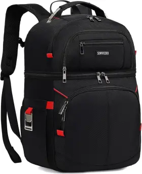 Sinvicko 761312126528 Insulated Cooler Backpack Double Deck Leakproof Red Black