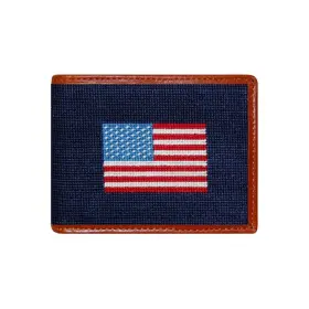 Smathers & Branson 683021383835 And American Flag Needlepoint Bi-fold Leather Wallet