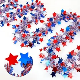 Cd-002-2026 Solivya 33ft 4th Of July Garland Decor 1 String-red White Blue Glitter Tinsel Star