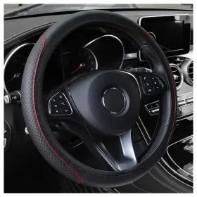 Tao-0304 Ssnnuu Leather Steering Wheel Cover Anti Slip Car 15x15x0.15 Inch Black Red