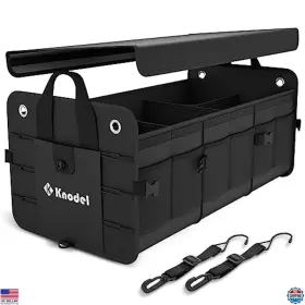 B081j47dqv Stanley Foldable Heavy Duty Car Trunk Organizer With Lid And 3 Compartments - Black