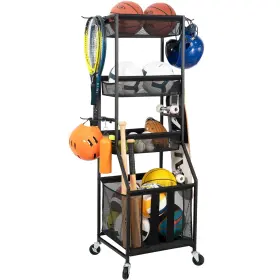 1309044 Storage Maniac Ball Bin Rolling Sports Cart Metal Garage Organi