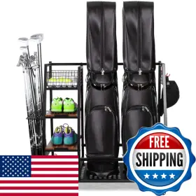 Sttoraboks B0bnbn7tgr 2 Golf Bags Storage Garage Organizer Bag Rack Fits