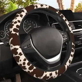 Sutmore-c00 Sutmore Steering Wheel Covers Universal 15 Inch Car Cover Anti Brown Cow Print