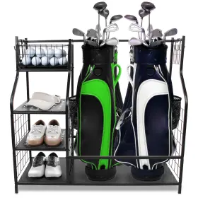 823139 Swing Sports 2 Golf Bag Storage Rack For Garage With Accessories Shelves