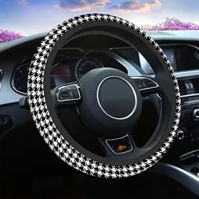 Xdoop-c1-001 Swono Black White Houndstooth Universal 15 Inch Steering Wheel Covers Abstract