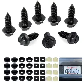 Lps01 Syocsek 8 Pack Car License Plate Frame Screws 3/4 X 1/4 Inch Black Metal Pla