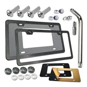 Tanggift 658437696626 Anti Theft License Plate Frames - Carbon Fiber Metal Carbon- Slim 2 Holes