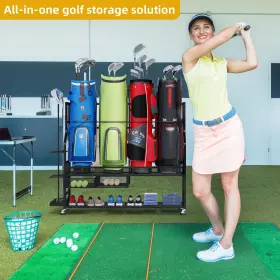 Beyshbdgg8 Taus Golf Bag Organizer For Garage Stand Holder Fit 4 Bags With Wheels