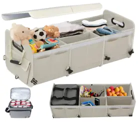 Haa-140 Tdcqqgqq 2025 Upgrade Off White Car Trunk Organizer With Built-in Insulated Leak Pro