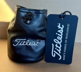 Ta20vp-0 Titleist New Golf Black Leather With White Embroidery Valuables Pouch Drawstring
