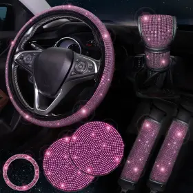 Cz22042103 Tobequeen 7 Pack Bling Car Accessories Set For Women Girl Diamond Steering Wheel Cover