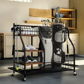 Unho 427272212925 Extra Large Size Golf Bag Storage Stand And Equipment Rack Shelf On Wheels