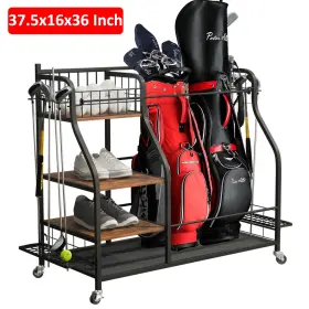 Unho 427274908369 Garage Golf Bag Storage Rack Double Organizer Holder With Lockable Wheels